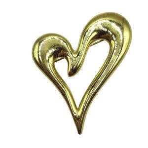 Abstract Gold-Tone Open Heart Brooch Pin Modern Design